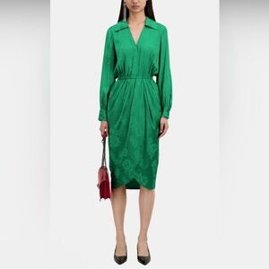 THE KOOPLES Long Sleeve Midi Dark Green Jade Dress Women's Size 1 / Small✨NWT